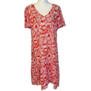 Tommy Bahama Tropical Midi Dress Flutter Sleeves Poppy Red and White-Size M